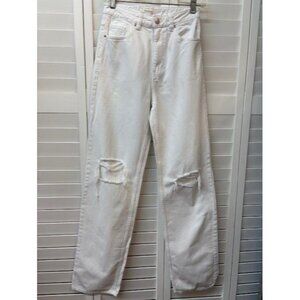 PacSun 90S Boyfriend White Distressed Denim Jeans Size 26 With Ripped Knees